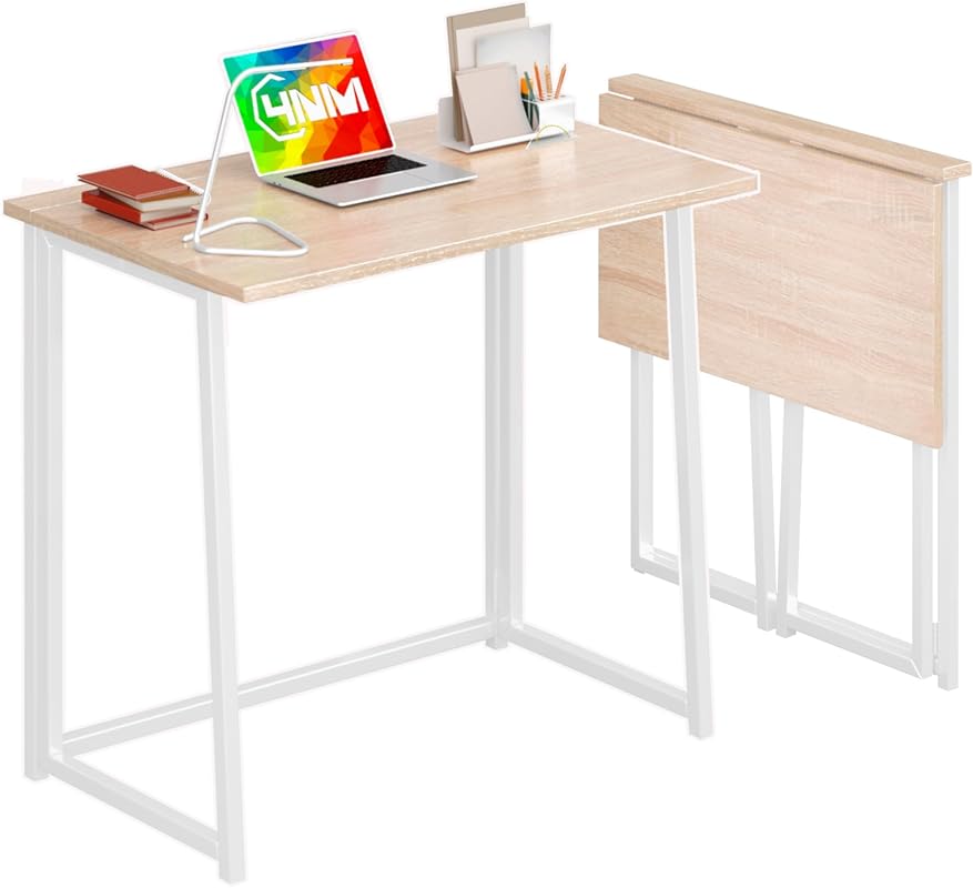 4NM 31.5 inch Folding Desk Natural and White Foldable Computer Table f