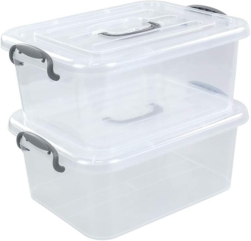 Kekow 2-Pack 8L Clear Plastic Storage Latch Boxes with Secure Lids, St