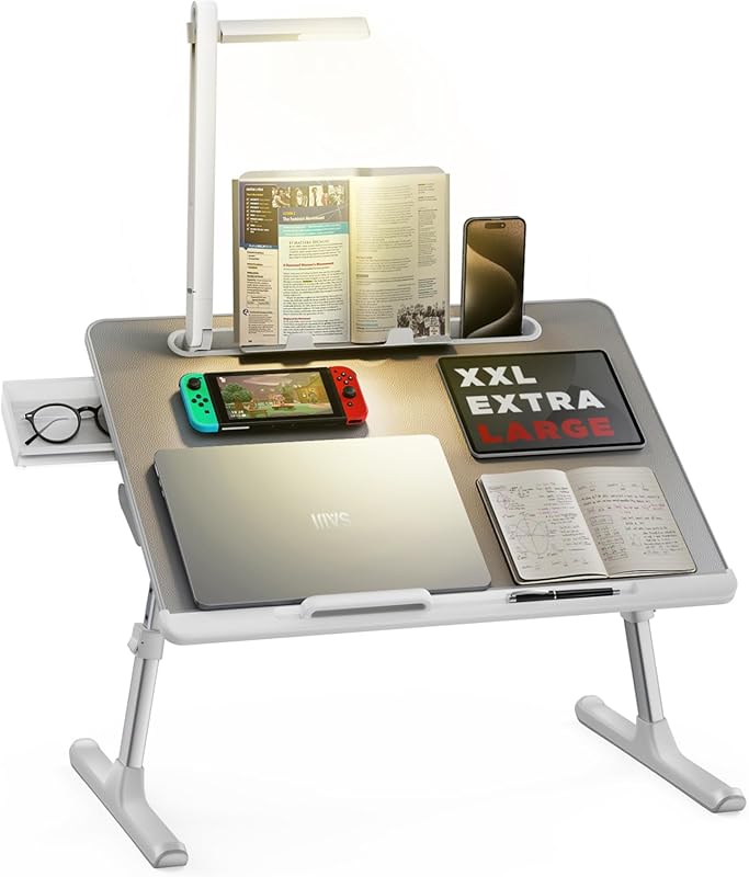 SAIJI XX Large Foldable Laptop Bed Tray with LED Light, Adjustable Sta