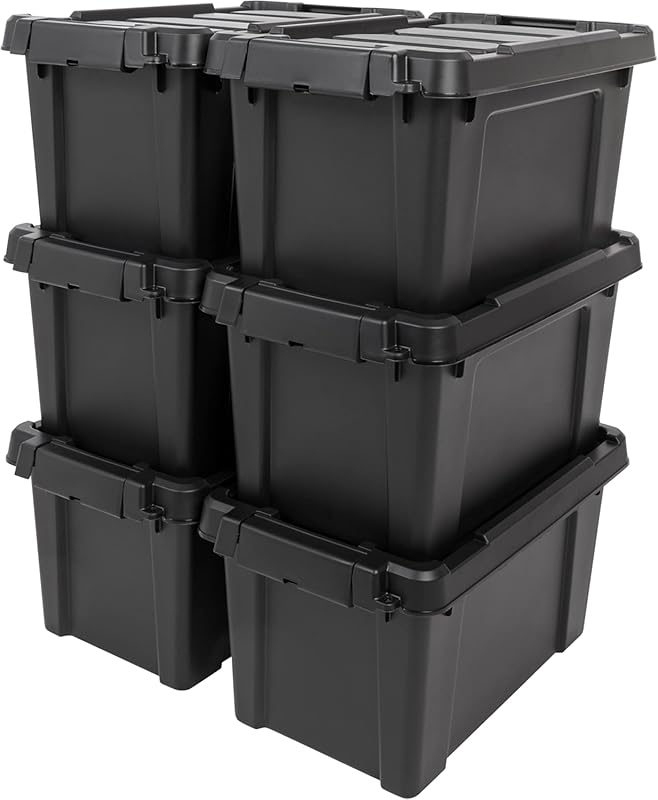 IRIS USA 6-Pack 5 Gallon Black Lockable Storage Bins with Lids, Heavy-