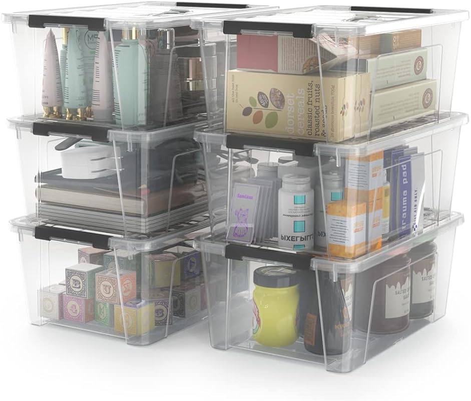 WYT clear storage latch bins 6-pack, 5-litre organizer boxes with lids