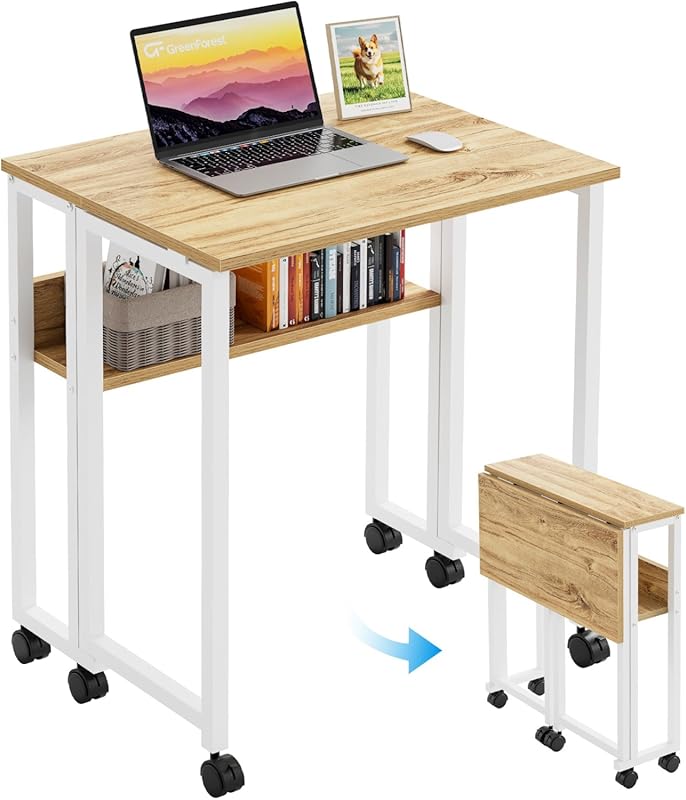 GreenForest 24.8 inch rolling foldable desk with storage shelf and whe