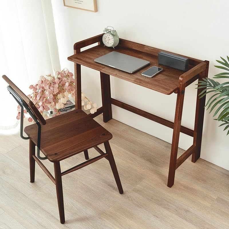 Solid Wood Mid Century Folding Writing Desk for Home Office Small Spac