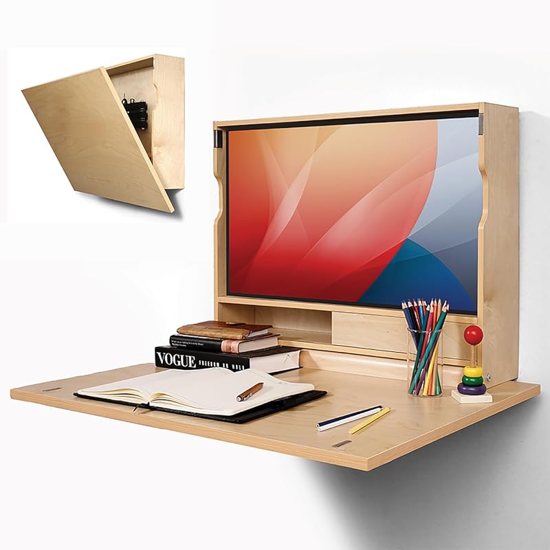 SKEENA Wall Mounted Floating Folding Desk with Storage Space Saving De