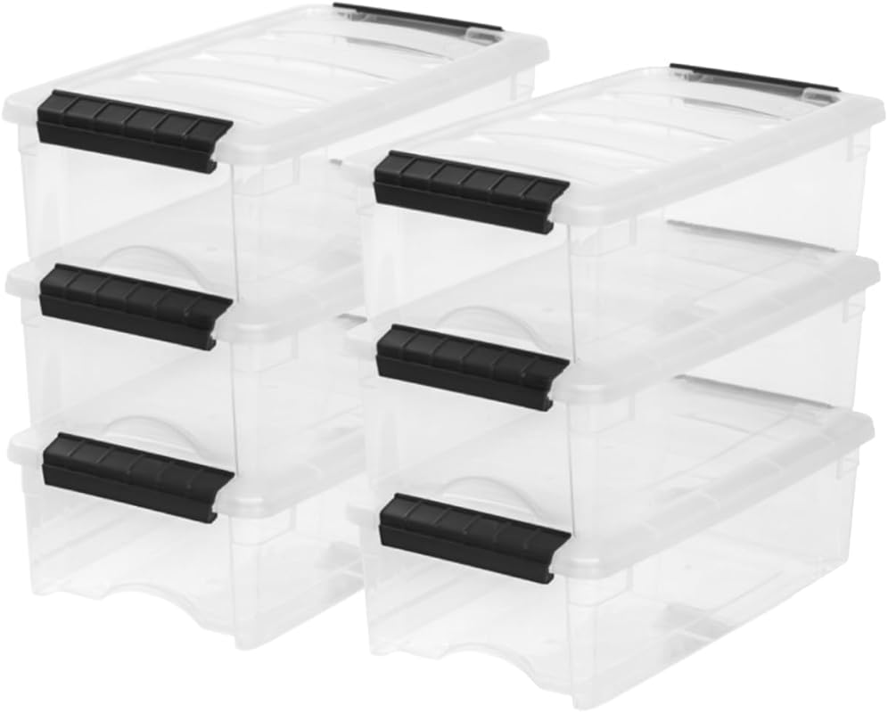 IRIS USA 6-pack 6 quart clear storage bins with secure latching lids, 