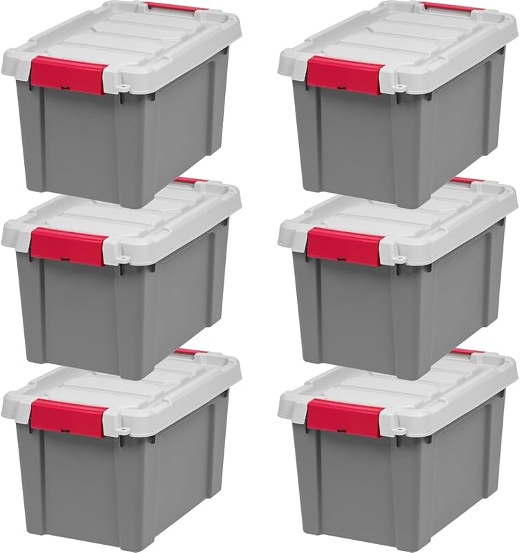 IRIS USA 6-Pack 5 Gallon Lockable Storage Totes with Lids, Heavy-Duty 
