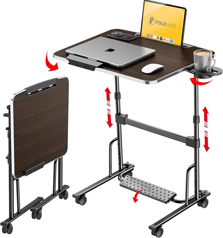 FoldWise Foldable Standing Rolling Desk with Wheels Height and Angle A