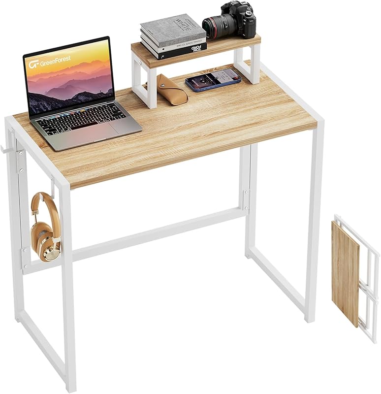 GreenForest Folding Desk with Monitor Stand 31.5 Inch Foldable Compute