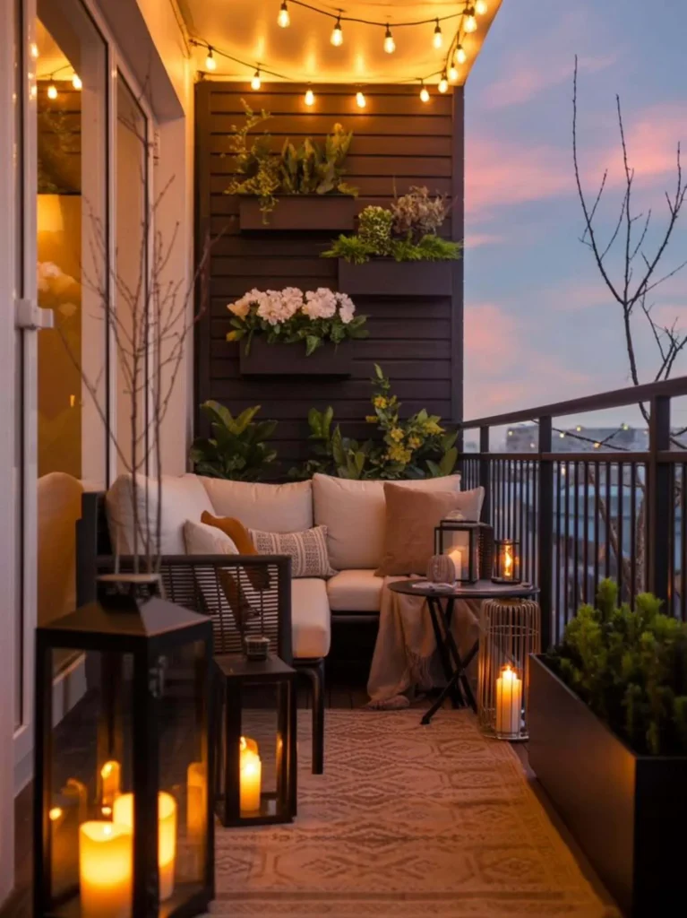 Candle and String Light Evening Balcony