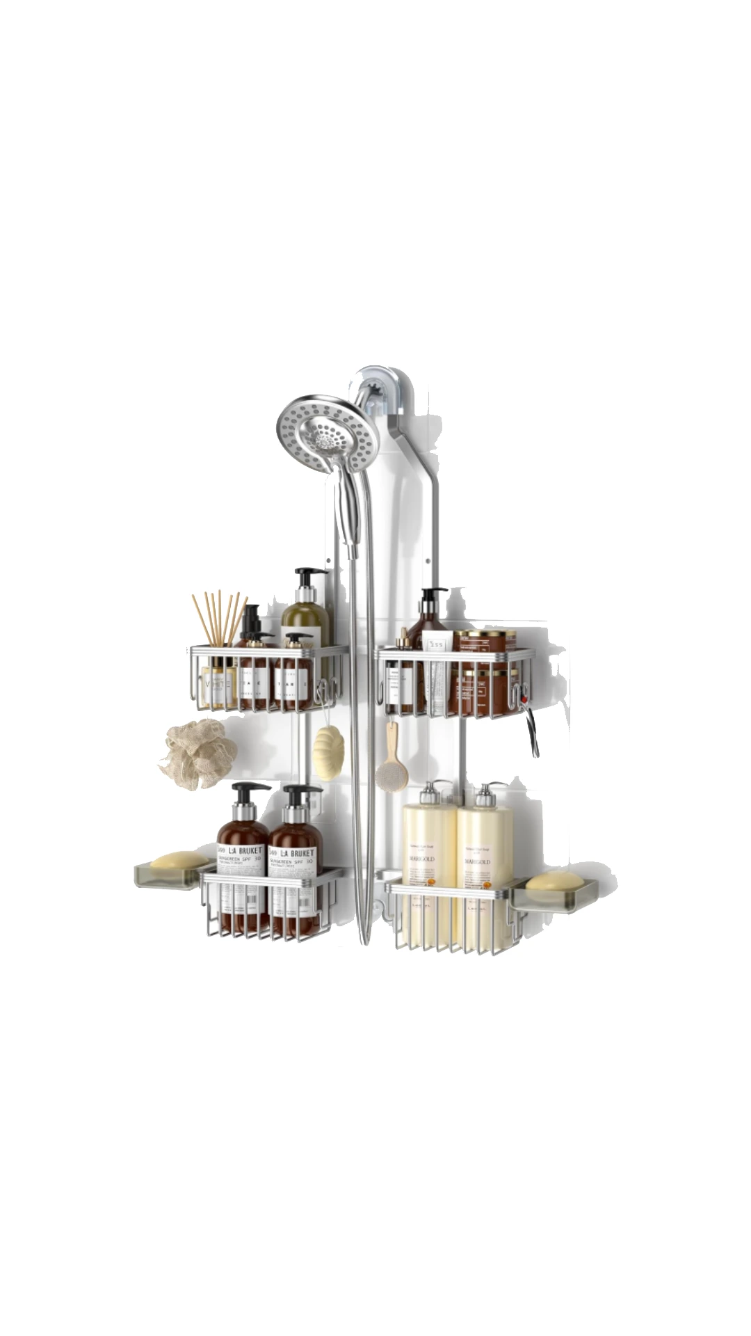 Hanging shower caddy rustproof stainless steel over showerhead bathroom