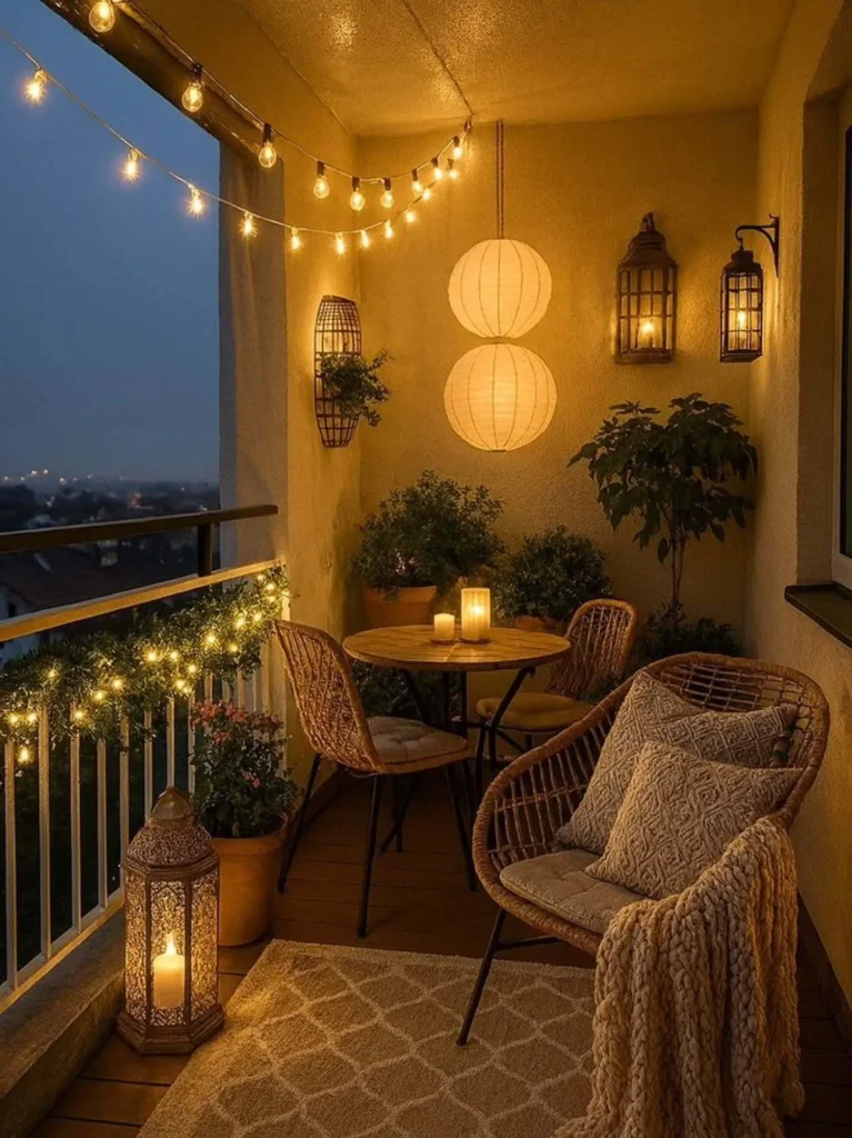 Lantern and Paper Globe Light Balcony