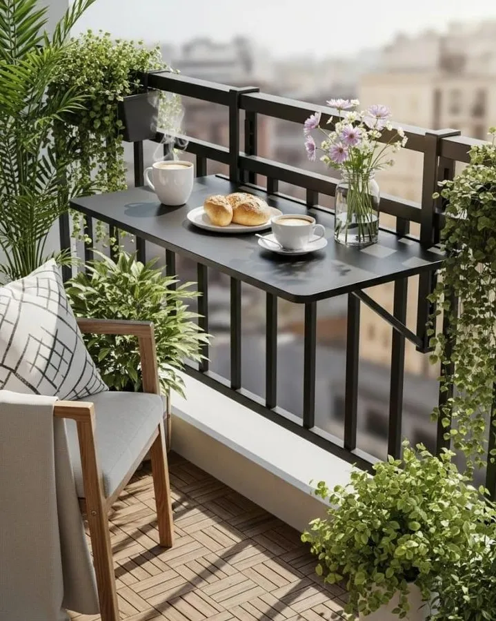 Railing-Mounted Folding Table Balcony