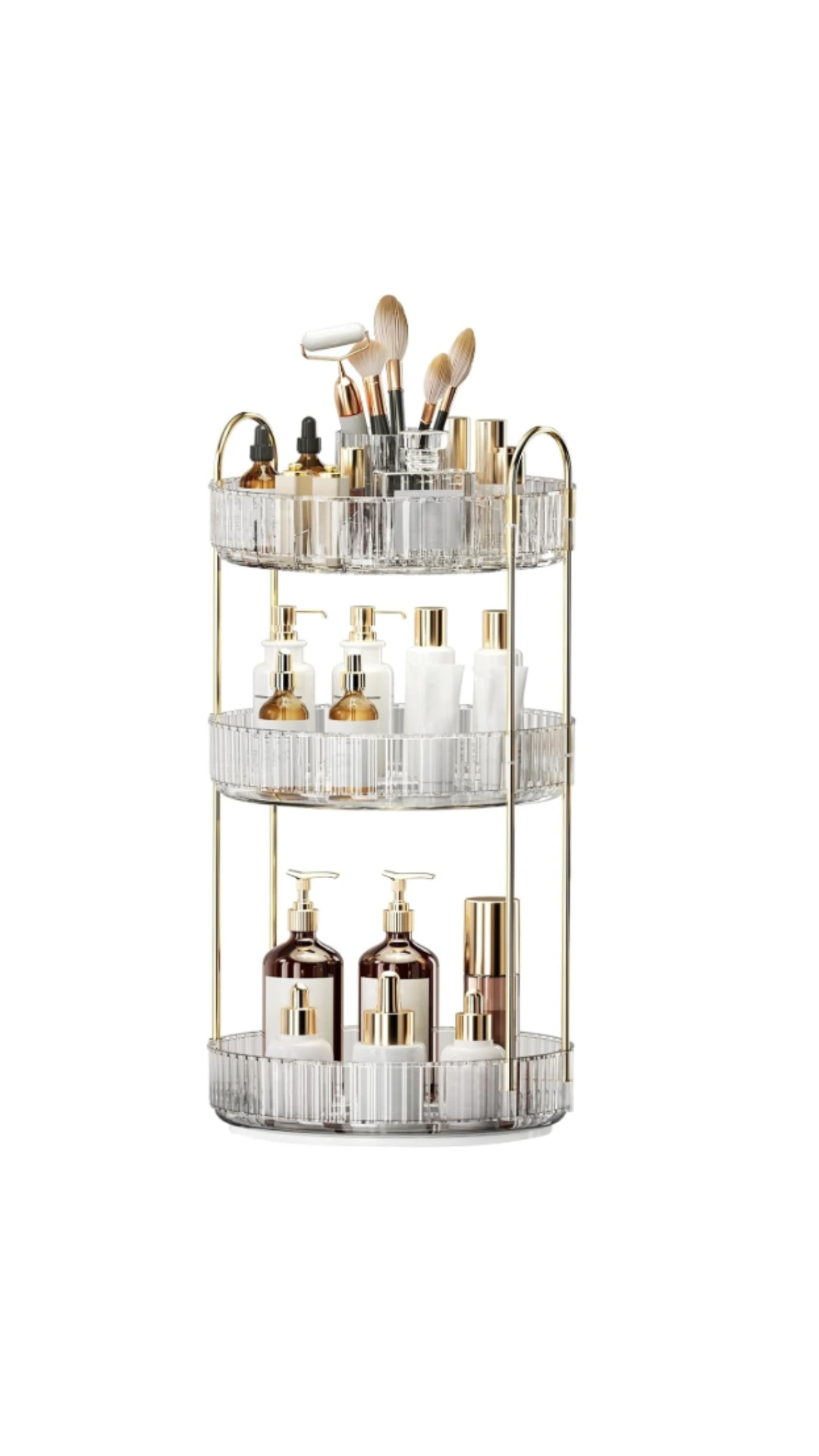 Rotating makeup organizer 3 tier clear acrylic vanity bathroom countertop spinning