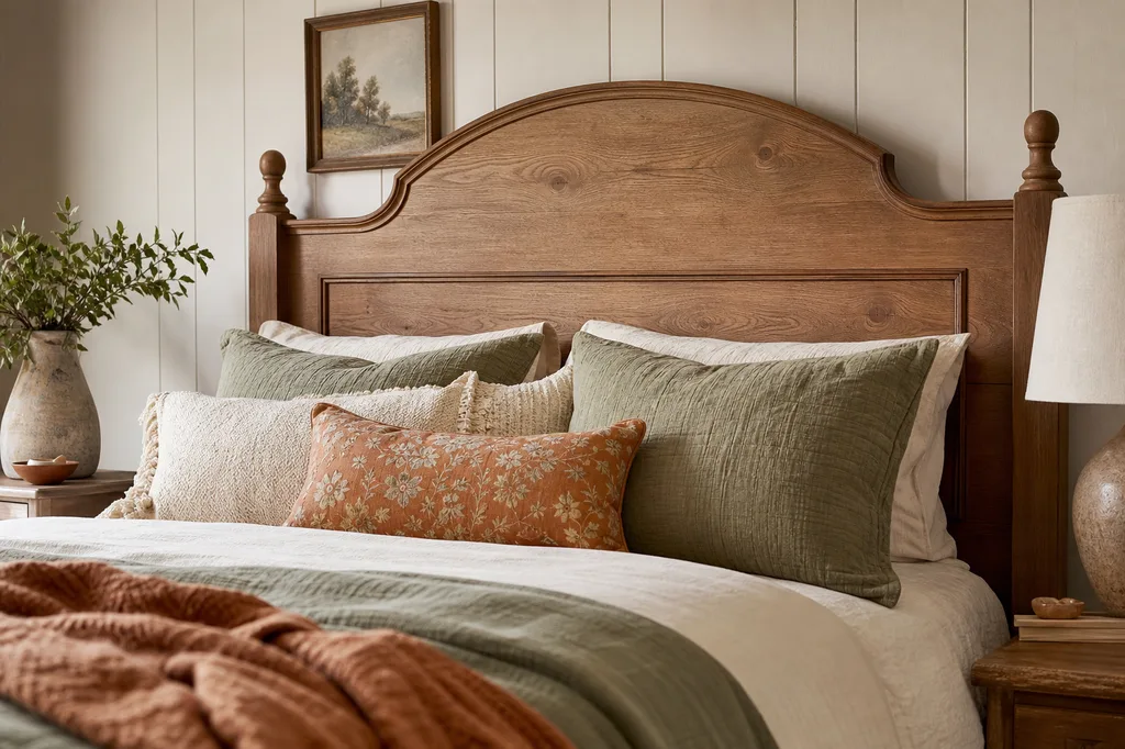 A wood headboard with visible natural grain