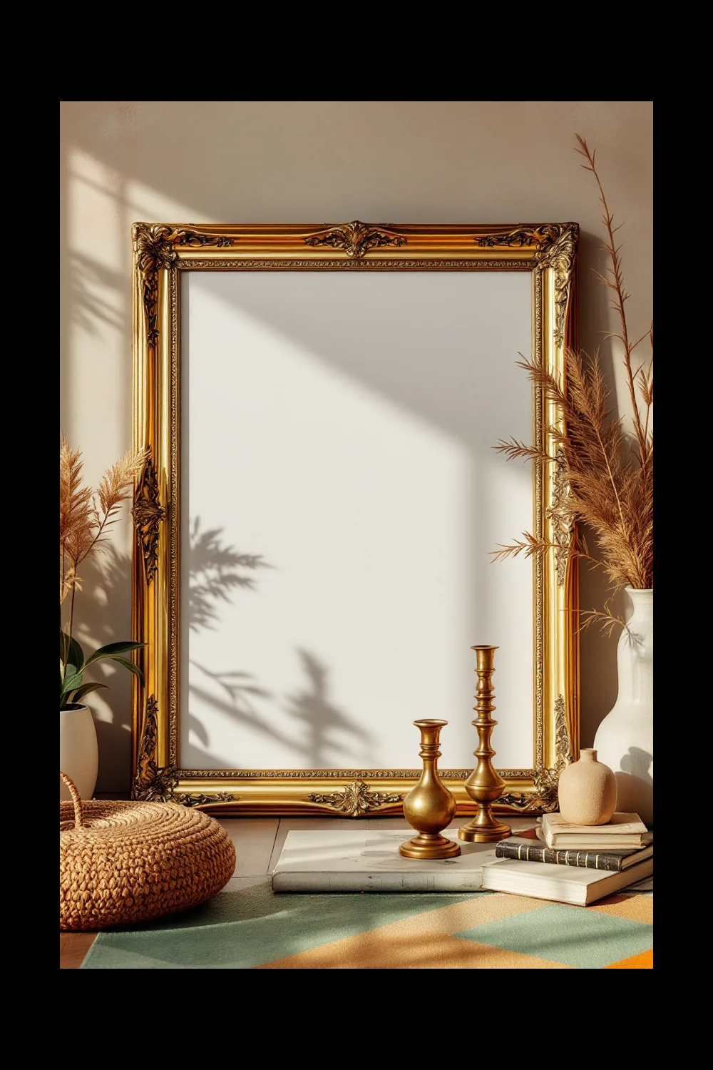 An ornate thrift store frame reused with a new affordable canvas print inside