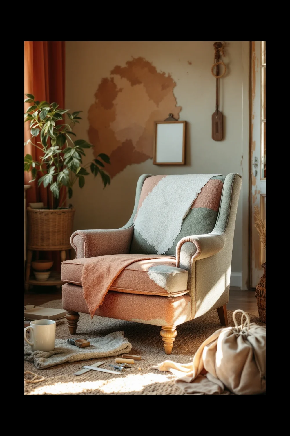 A thrift store accent chair reupholstered in new fabric
