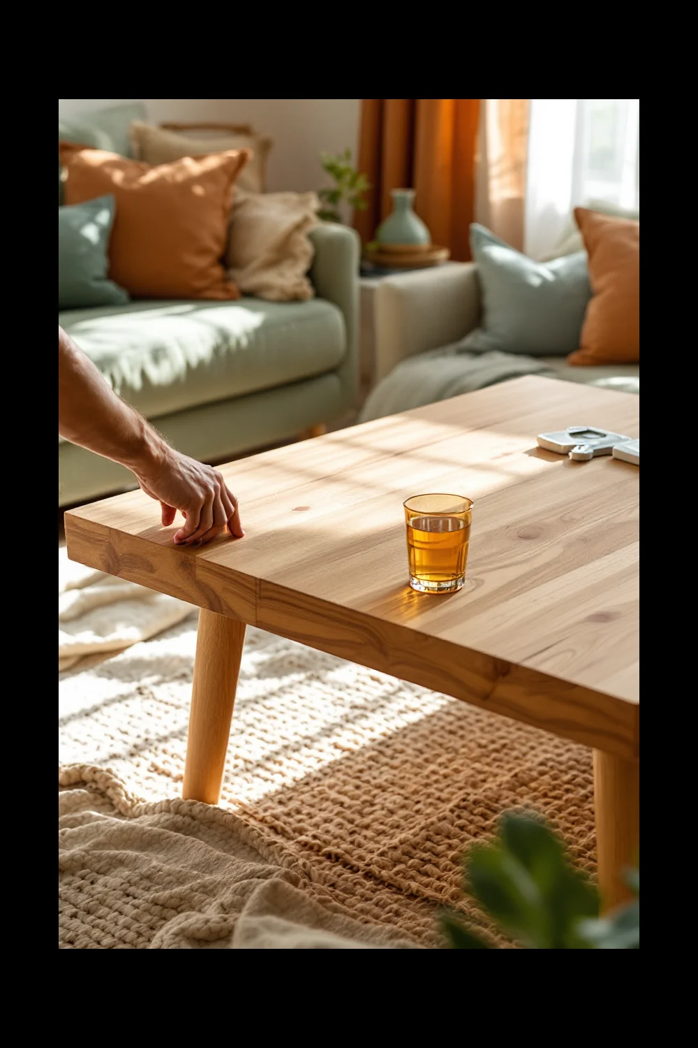 A thrift store coffee table rebuilt with new tapered wood legs