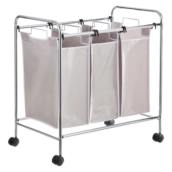 Amazon Basics 3-Bag Laundry Sorter with Removable Bags & Locking Wheels