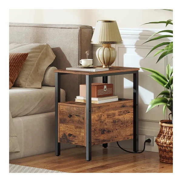 BAMEOS 100% Solid Bamboo Floating Bedside Shelf with Drawer