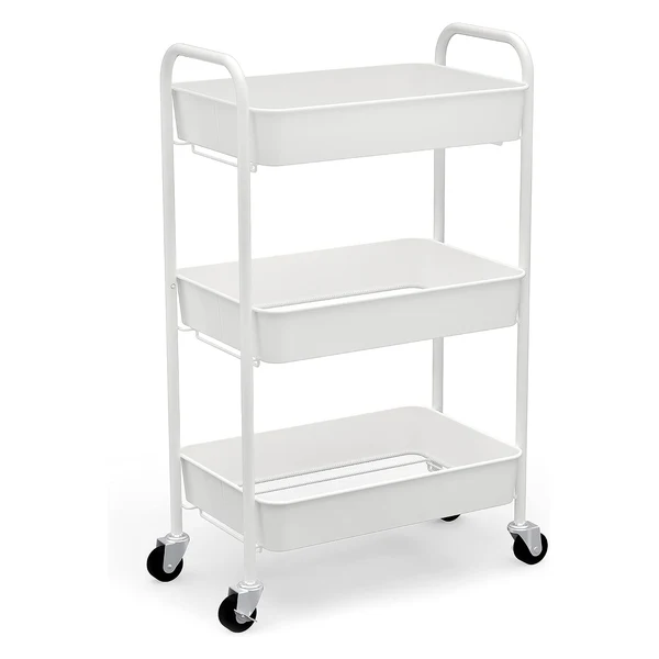 CAXXA 3-Tier Rolling Metal Storage Organizer Cart with deep wire baskets
