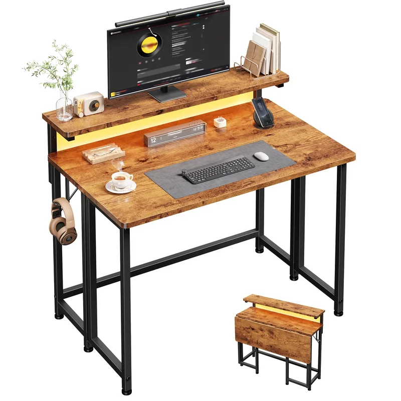 Coavas Simple Foldable Writing Desk Oak Finish