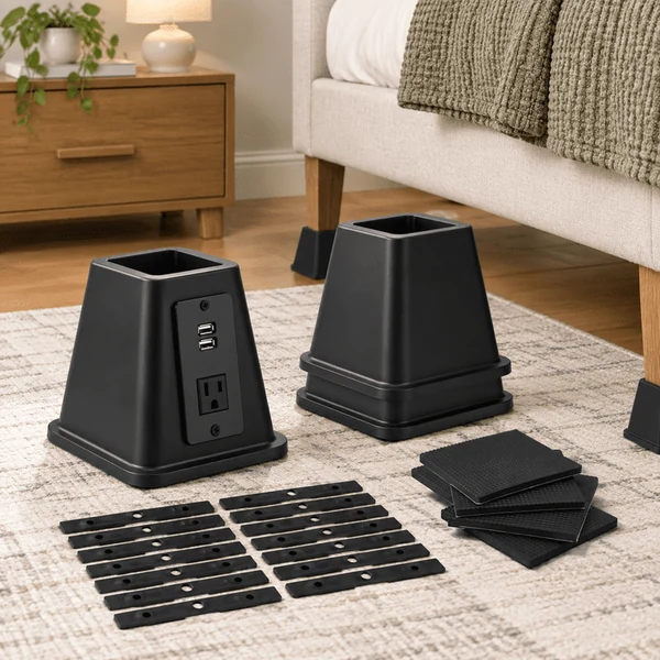 Heavy Duty 6-Inch Power Bed Risers with Outlets and USB
