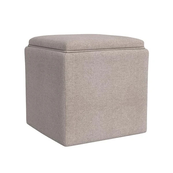 HomePop Round Storage Ottoman with Reversible Wood Tray Top in woven fabric