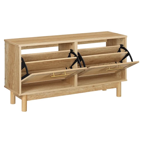 HOOBRO Narrow Rattan Flip-Drawer Entryway Bench
