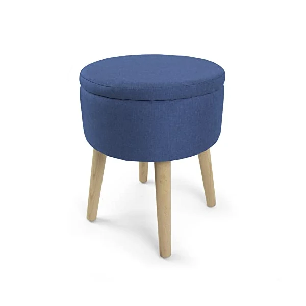 Humble Crew Round Storage Ottoman with Reversible Wood Tray Lid in modern grey