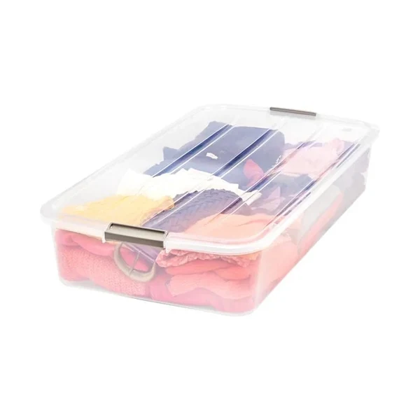 IRIS USA 50 Qt Clear Plastic Under-Bed Storage Box with Hinged Split Lid