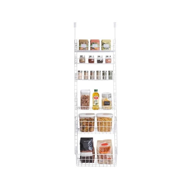 mDesign Over the Door Ironing Board Storage Caddy with spray bottles