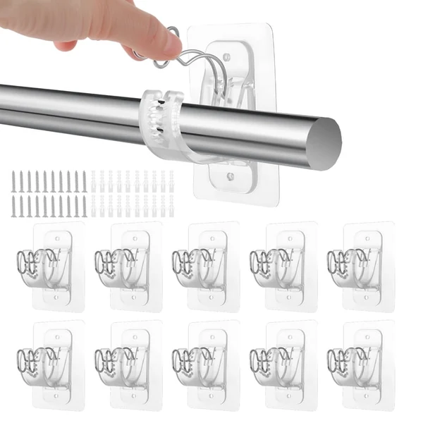 Nail-Free Adjustable Curtain Rod Hooks Clear 8-Pack