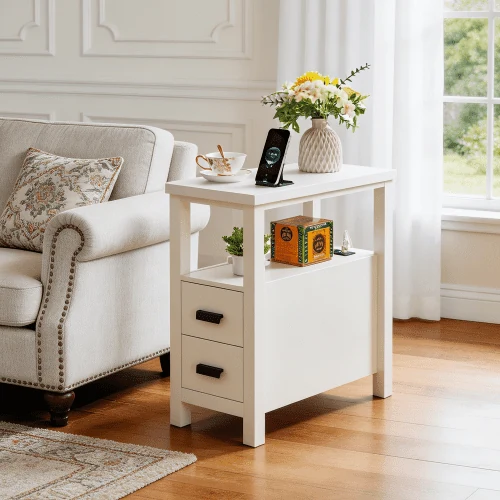 Rolanstar Narrow Nightstand with LED Lights and Charging Station