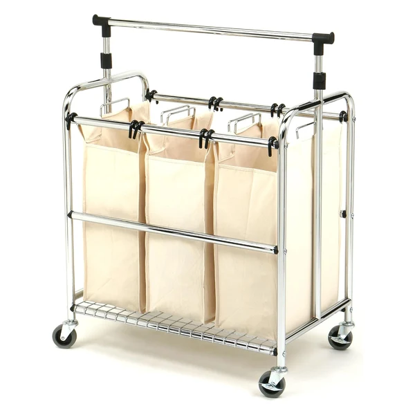 Seville Classics Mobile 3-Bag Heavy-Duty Laundry Hamper Sorter Cart