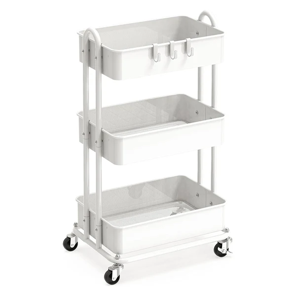 Simple Houseware 3-Tier Heavy Duty Metal Rolling Utility Cart with push handle and lockable casters