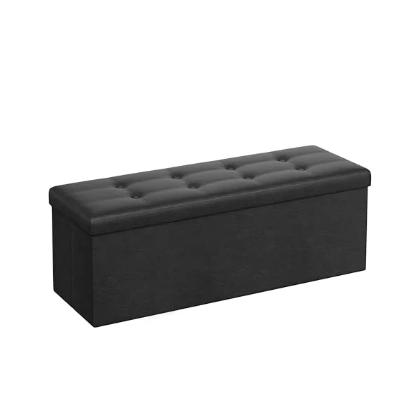 SONGMICS 43-Inch Folding Storage Ottoman Bench in dark grey linen fabric