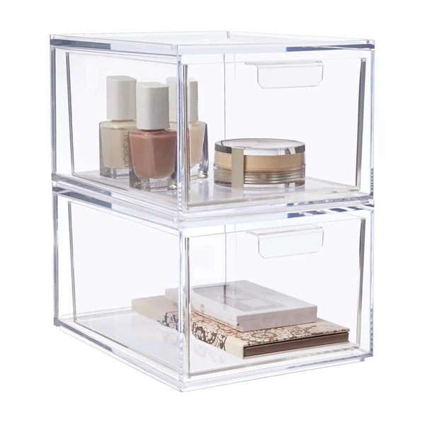 STORi Audrey Stackable Clear Plastic Organizer Drawers for Vanity and Makeup