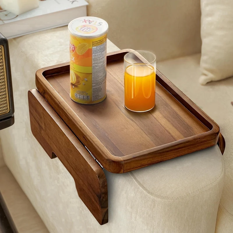 TIDITA Luxury Solid Acacia Wood Armrest Tray Table
