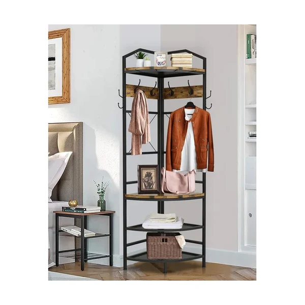 Tribesigns Industrial Corner Hall Tree Entryway Bench with Hooks