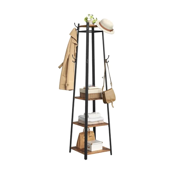 VASAGLE Industrial Corner Coat Rack Stand with Shoe Bench