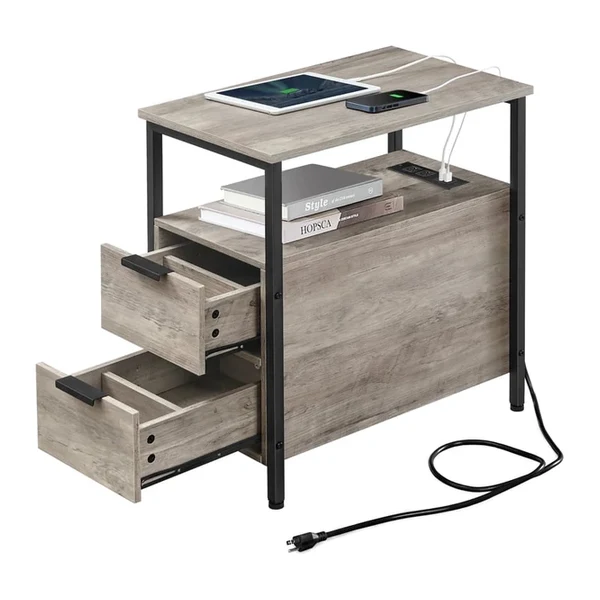 VASAGLE Rustic Wall Mounted Floating Nightstand with Open Cubby and Drawer