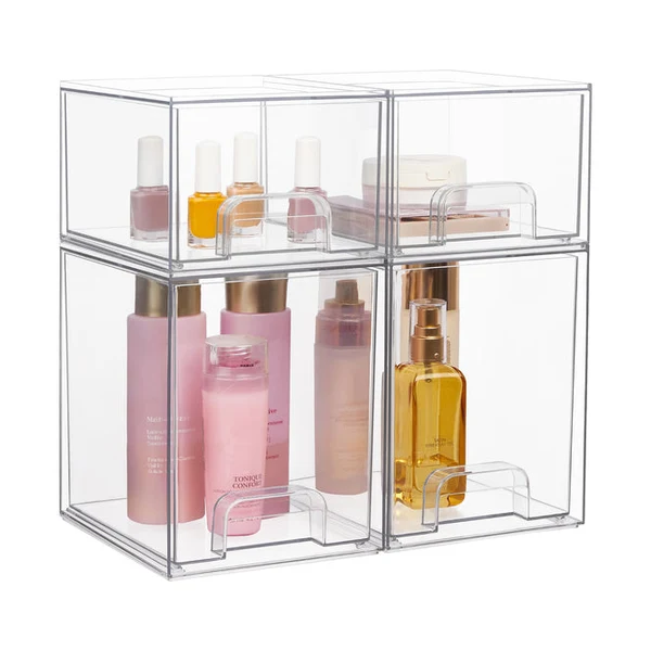 Vtopmart Stackable Clear Storage Drawers 4 Pack for Bathroom Vanity and Desk