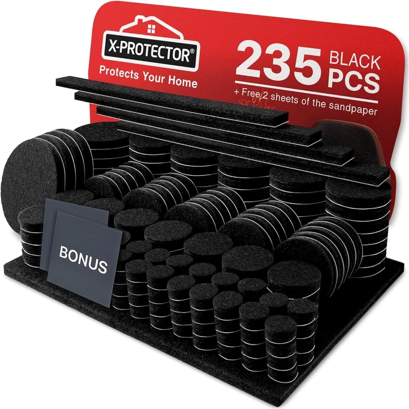 X-Protector Premium Felt Furniture Pads 235-Piece Assortment for Hardwood Floors
