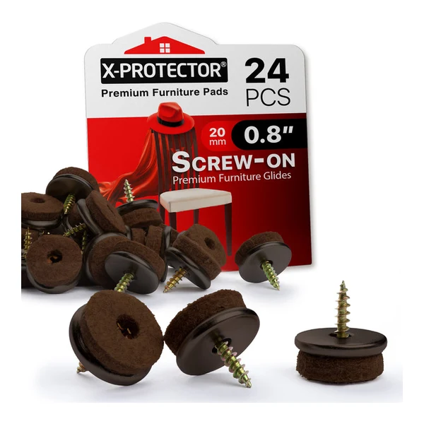 X-Protector Screw-On Felt Furniture Pads Heavy Duty for Hardwood Floors