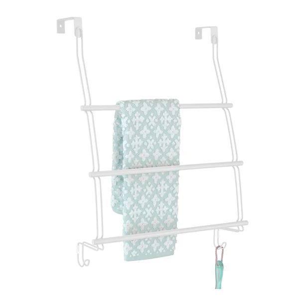 mDesign Matte White 3-Tier Shower Door Towel Rack