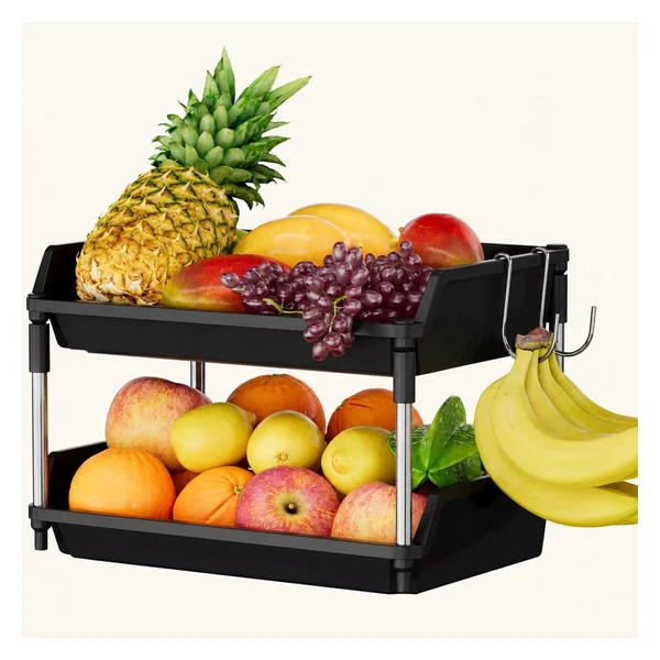 SimpleHouseware 2-Tier Countertop Fruit Basket with Banana Hanger